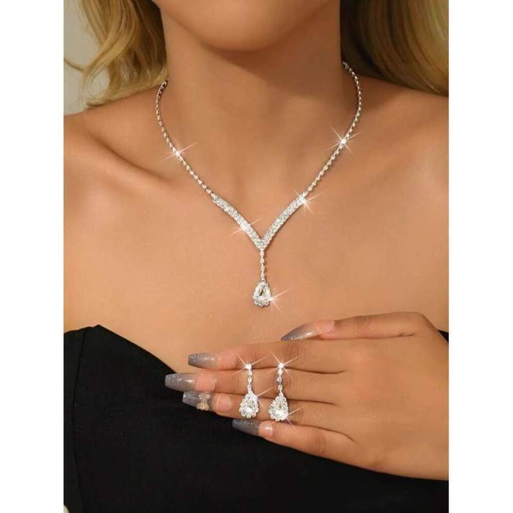 V-Shaped Necklace And Earring Jewelry Set For , Weddin Minimalist